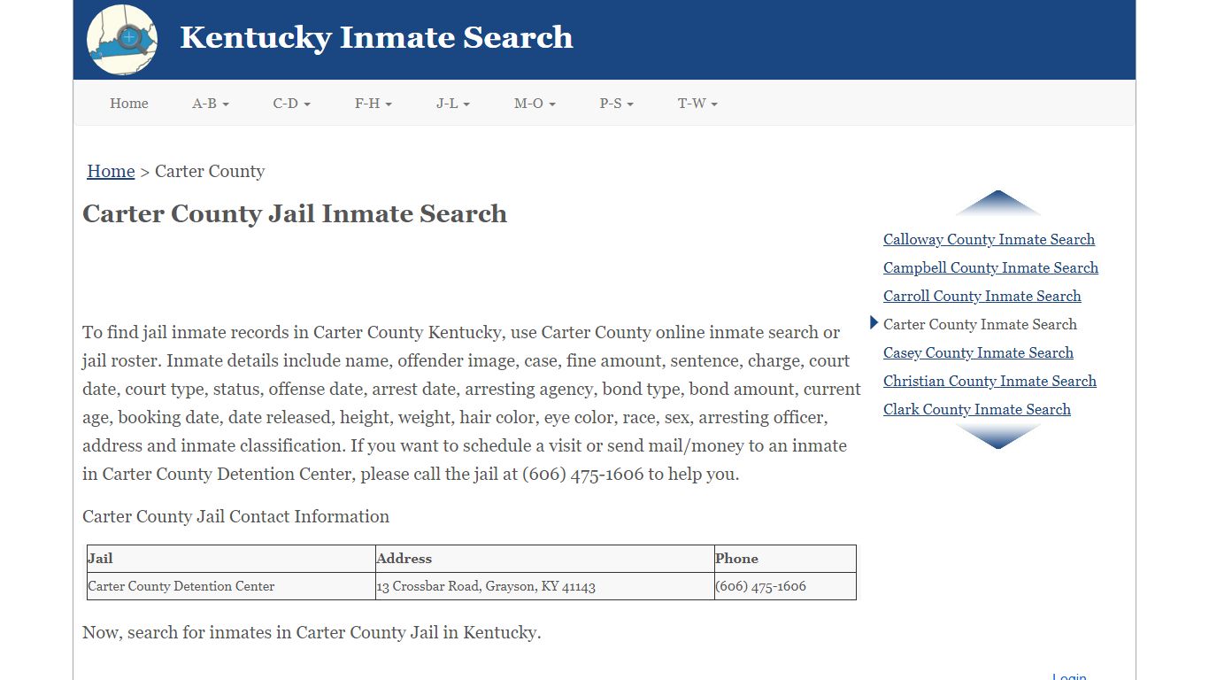 Carter County Jail Inmate Search